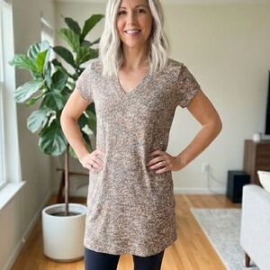 Apostrophe V-Neck Knit Tunic - Brown